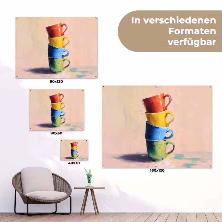 Mokken - Gestapeld - Keramiek - Kleurrijk tuinposter los doek klein -Xsfeer9_DE