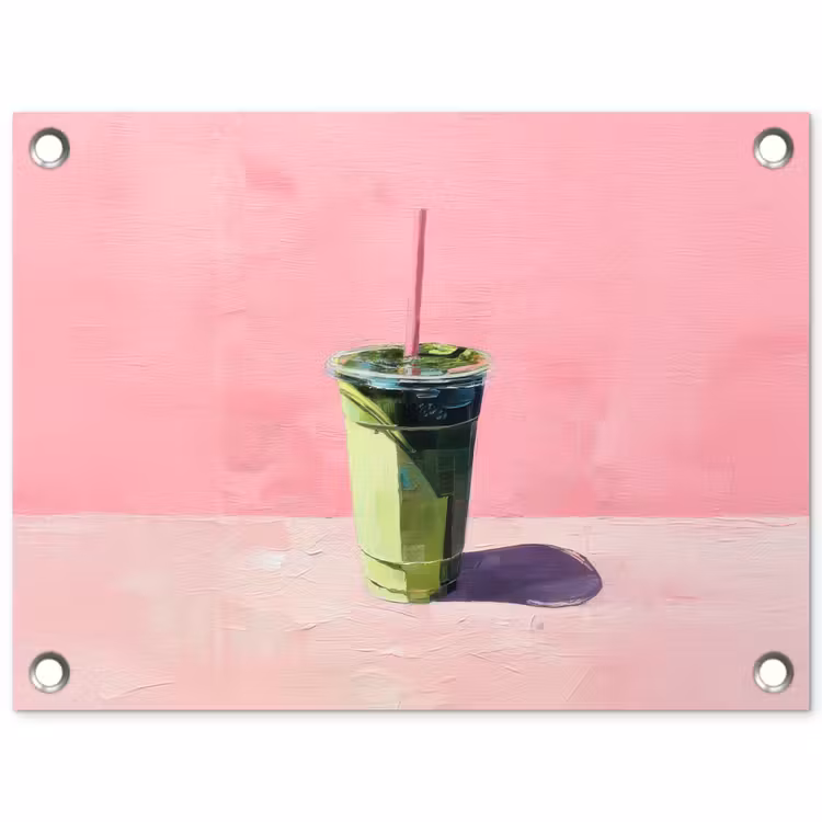 Beker - Rietje - Minimalistisch - Groen tuinposter los doek klein -3d