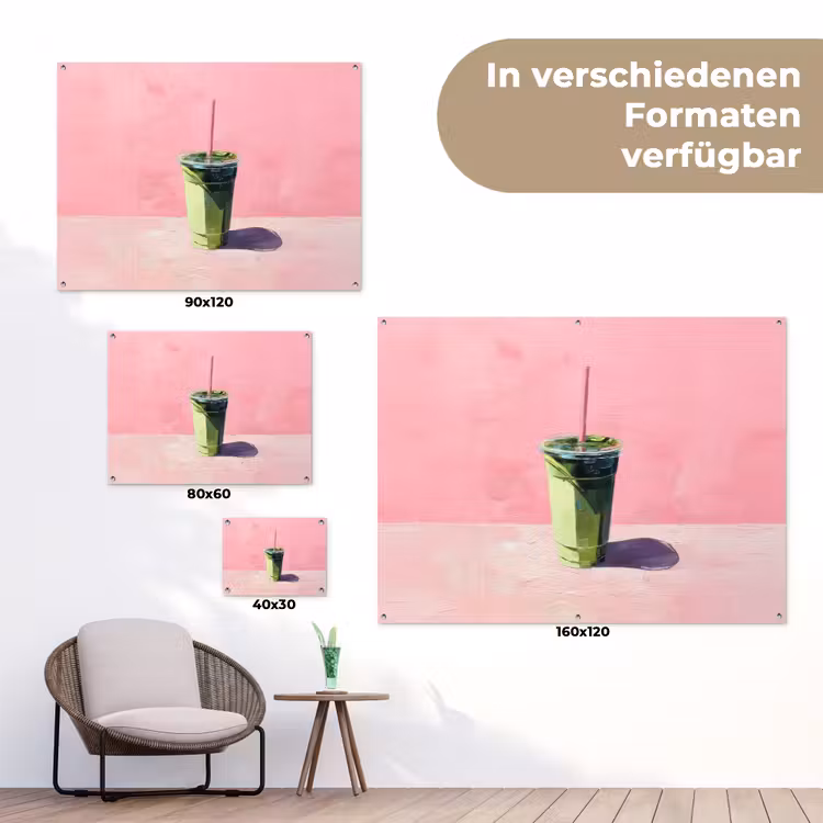 Beker - Rietje - Minimalistisch - Groen tuinposter los doek klein -Xsfeer9_DE