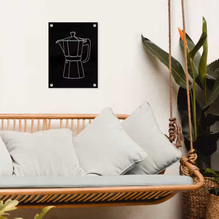 Mokkapot - Zwart - Wit - Lijntekening tuinposter los doek klein -sfeer7