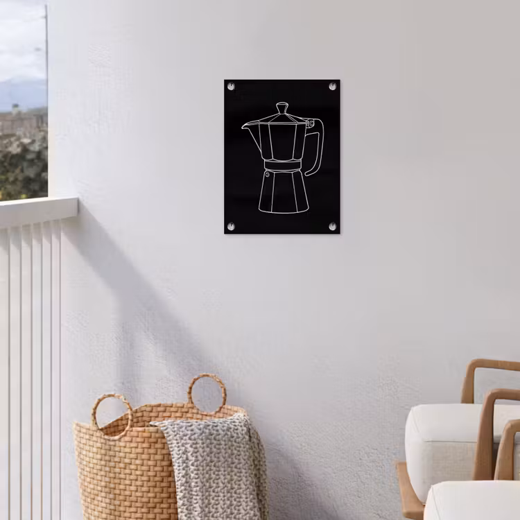 Mokkapot - Zwart - Wit - Lijntekening tuinposter los doek klein -sfeer8