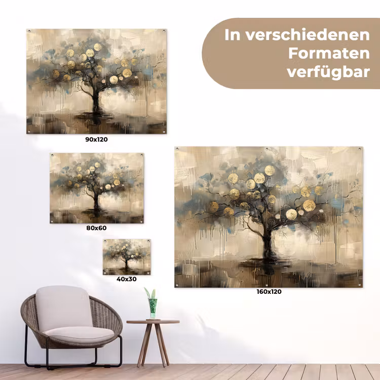Beige - Abstract - Boom - Goud tuinposter los doek klein -Xsfeer9_DE