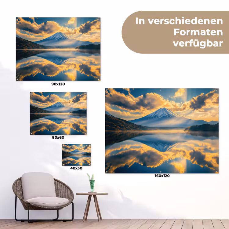 Berg - Rivier - Zonsondergang tuinposter los doek klein -Xsfeer9_DE
