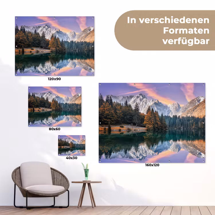 Bergen - Bos - Water - Lucht - Roze - Paars tuinposter los doek klein -Xsfeer9_DE