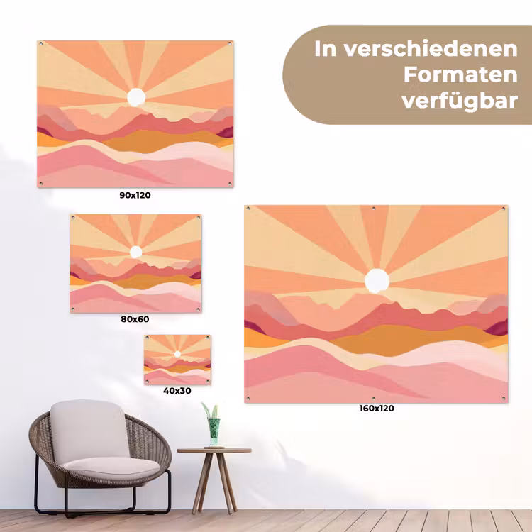 Bergen - Abstract - Zonnestralen - Roze tuinposter los doek klein -Xsfeer9_DE