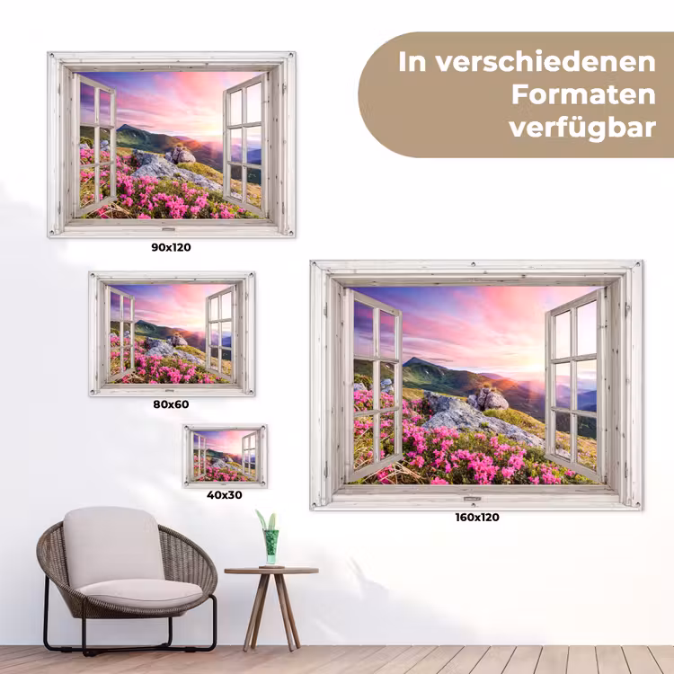 Bergen - Landschap - Doorkijk - Bloemen - Avond - Roze tuinposter los doek klein -Xsfeer9_DE