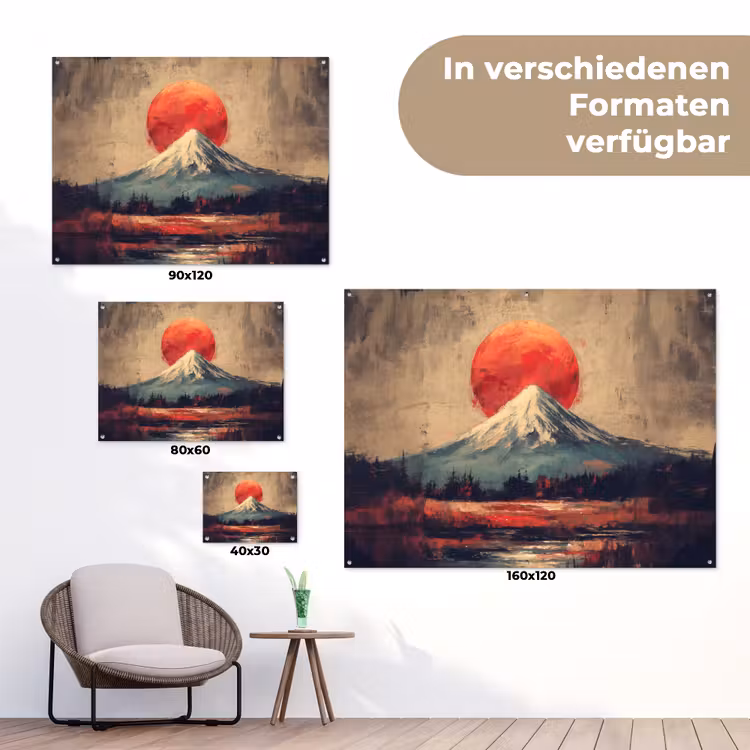 Bergtop - Sneeuw - Zon tuinposter los doek klein -Xsfeer9_DE