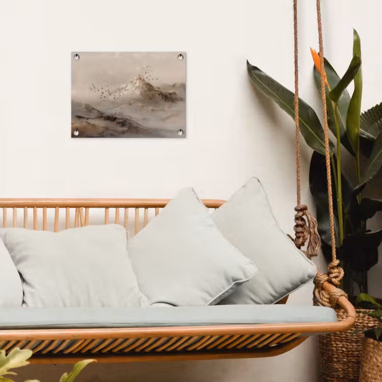 Berglandschap - Mist - Penseelstreken tuinposter los doek klein -sfeer7