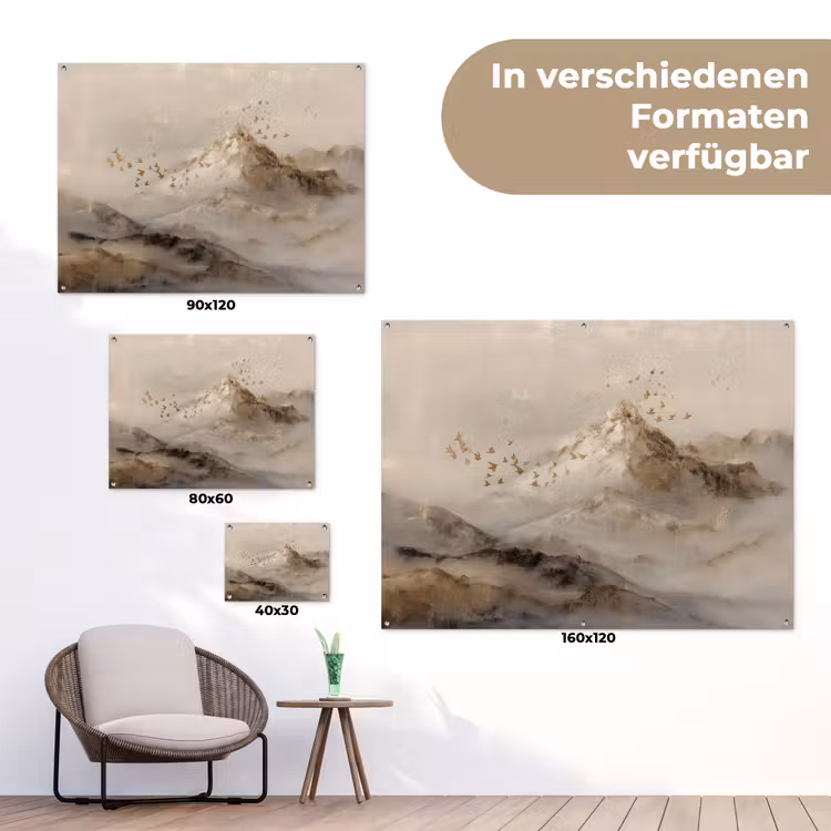 Berglandschap - Mist - Penseelstreken tuinposter los doek klein -Xsfeer9_DE