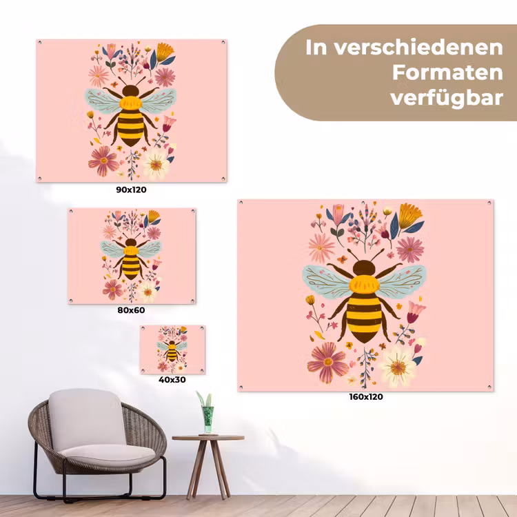 Bij - Geel - Bloemen - Kleurrijk tuinposter los doek klein -Xsfeer9_DE