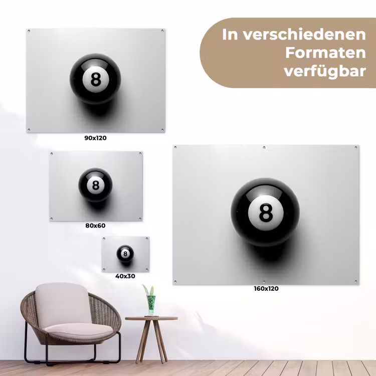 Biljartbal - Getal - Acht - Wit tuinposter los doek klein -Xsfeer9_DE
