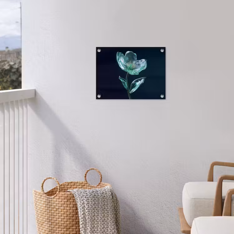 Bladeren - Bloem - Glazen - Donkerblauw tuinposter los doek klein -sfeer8