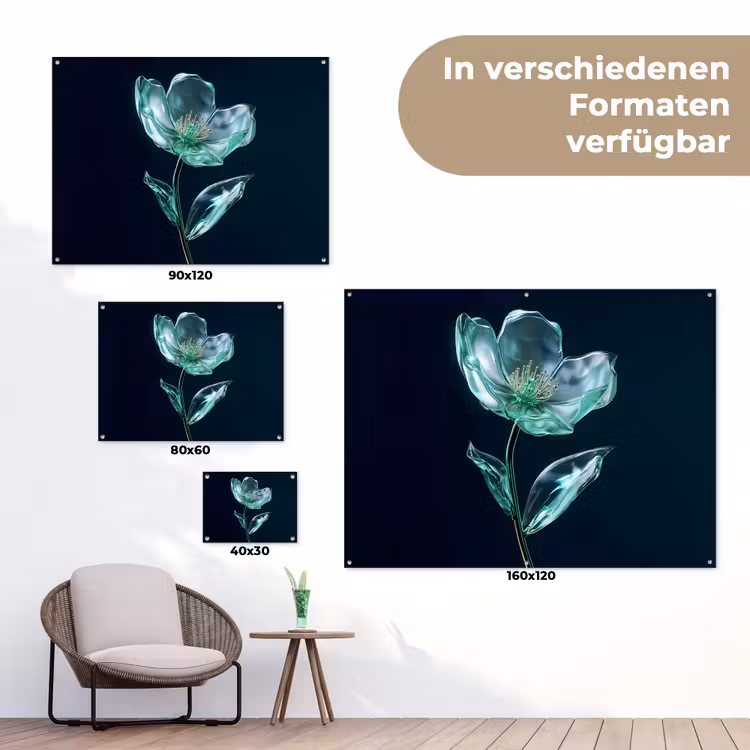 Bladeren - Bloem - Glazen - Donkerblauw tuinposter los doek klein -Xsfeer9_DE
