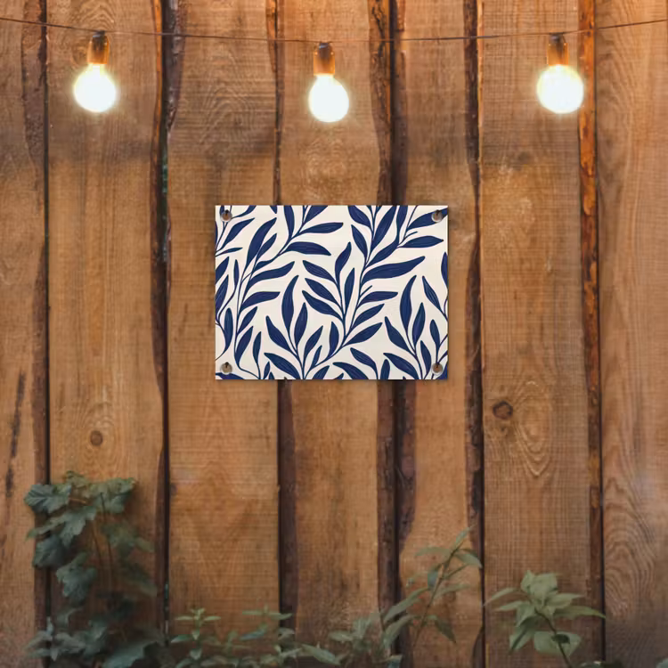 Bladeren - Klimop - Donkerblauw tuinposter los doek klein -sfeer1