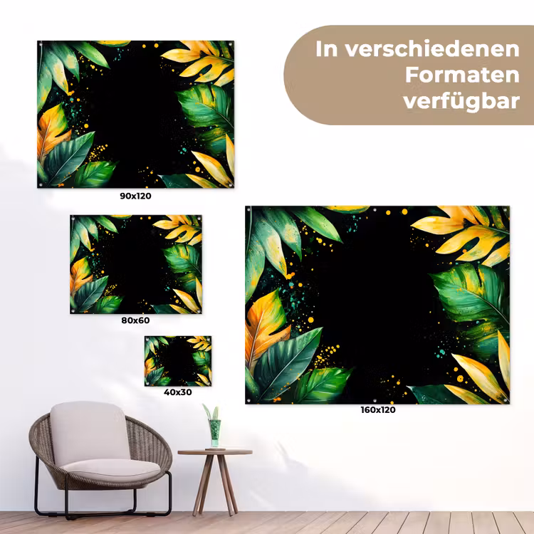 Bladeren - Groen - Geel - Verf - Jungle tuinposter los doek klein -Xsfeer9_DE