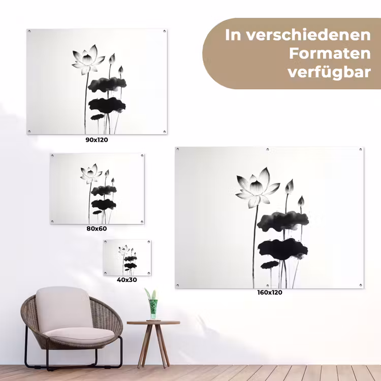 Bladeren - Zwart - Lotusbloem - Minimalitisch tuinposter los doek klein -Xsfeer9_DE