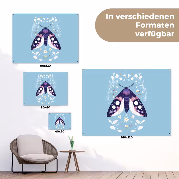 Bladeren - Wit - Vlinder - Insect tuinposter los doek klein -Xsfeer9_DE