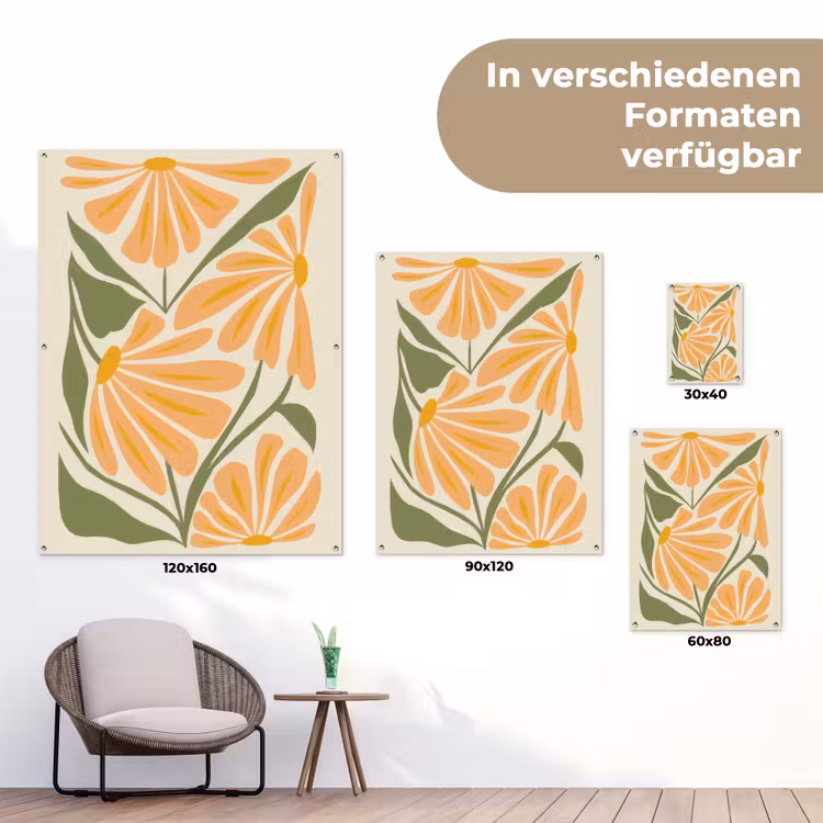 Blaadjes - Zachtoranje - Bloemen tuinposter los doek klein -Xsfeer9_DE