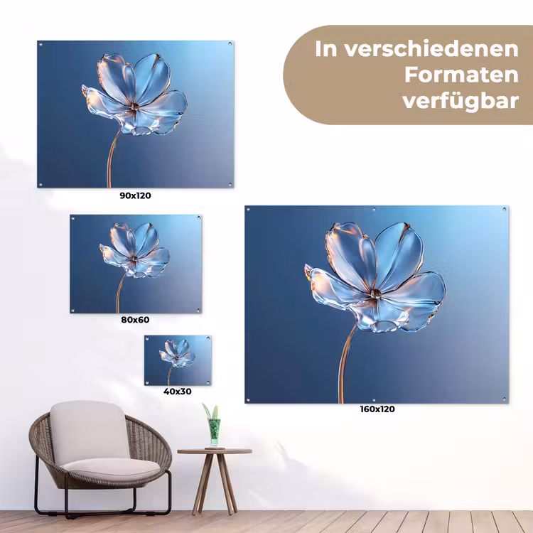Blauw - Bloem - Glazen - Sierlijk tuinposter los doek klein -Xsfeer9_DE