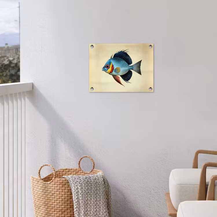 Blauw - Kieuwen - Vis - Illustratie tuinposter los doek klein -sfeer8
