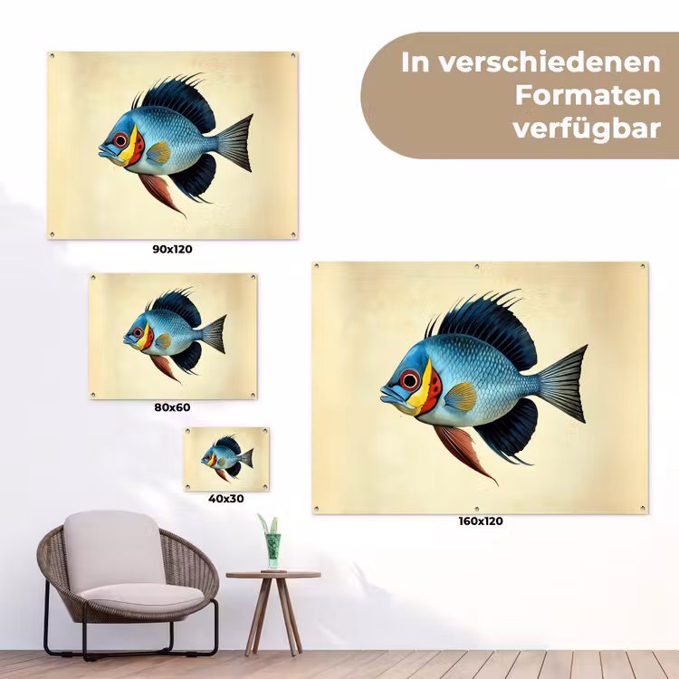 Blauw - Kieuwen - Vis - Illustratie tuinposter los doek klein -Xsfeer9_DE