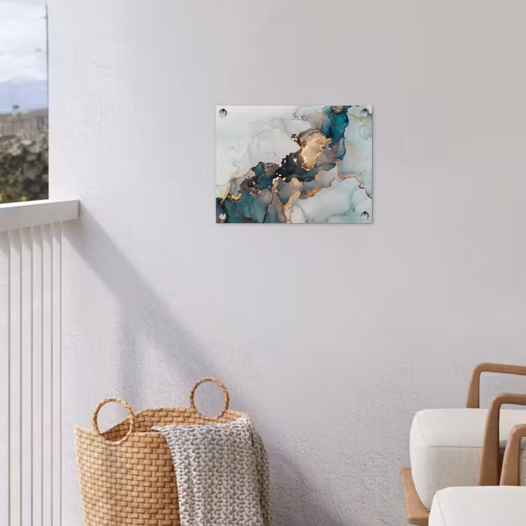 Blauw - Marmer - Goud tuinposter los doek klein -sfeer8