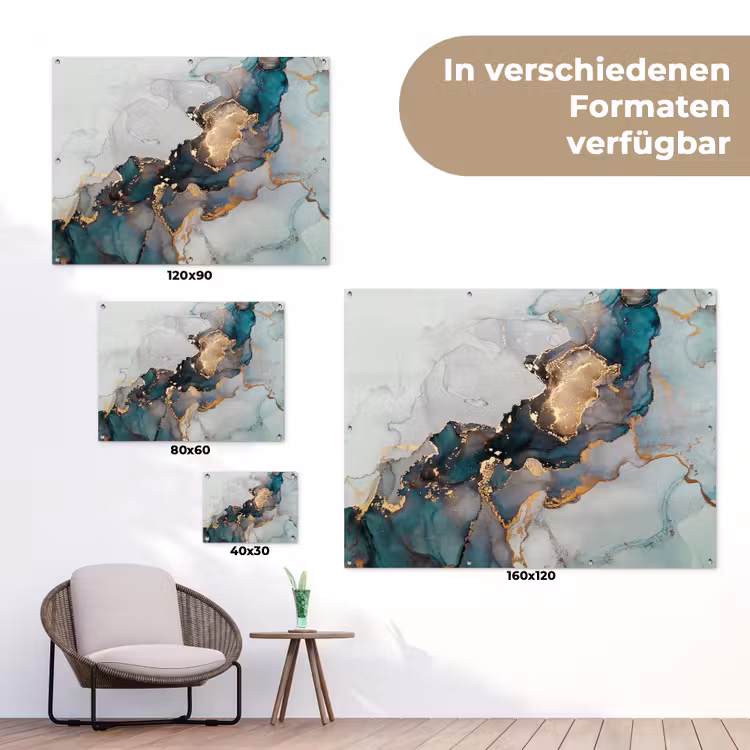 Blauw - Marmer - Goud tuinposter los doek klein -Xsfeer9_DE