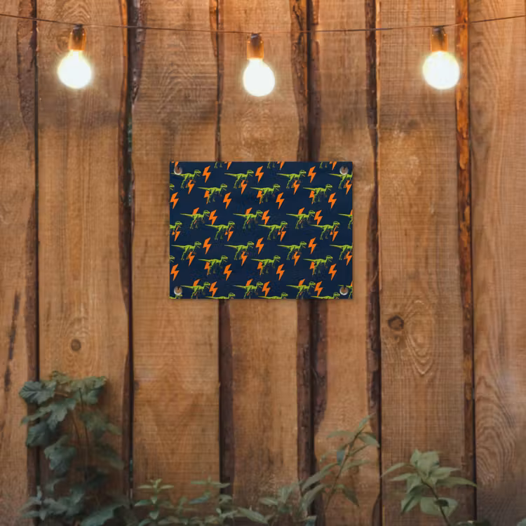 Bliksemschichten - Oranje - Dinosaurussen tuinposter los doek klein -sfeer1