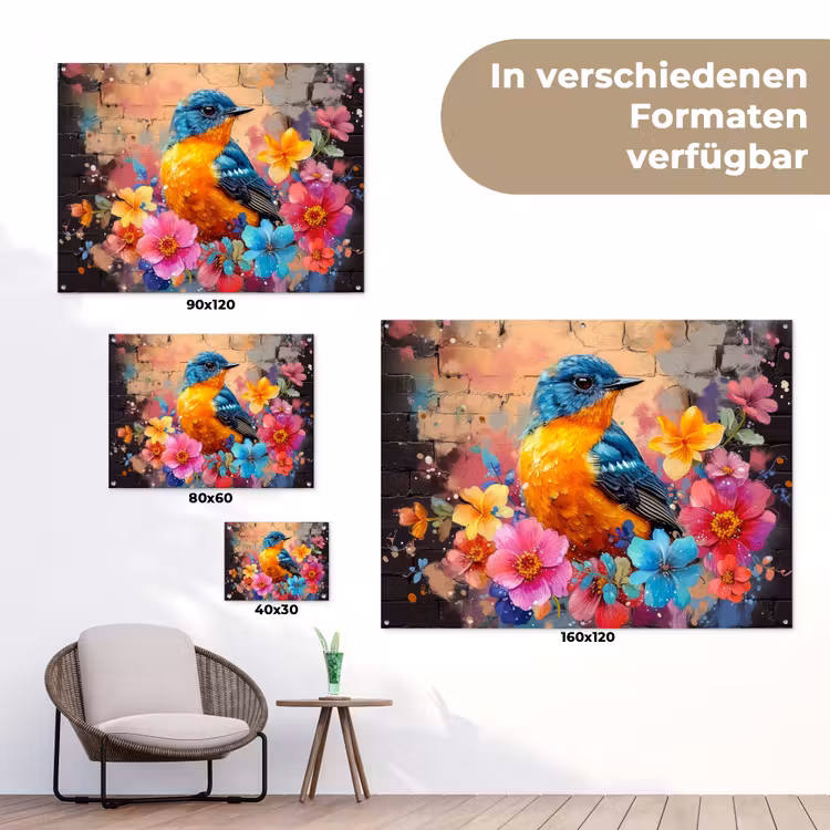 Vogel in Bloemenpracht tuinposter los doek klein -Xsfeer9_DE