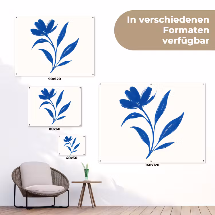 Bloem - Blaadjes - Minimalistisch - Blauw tuinposter los doek klein -Xsfeer9_DE