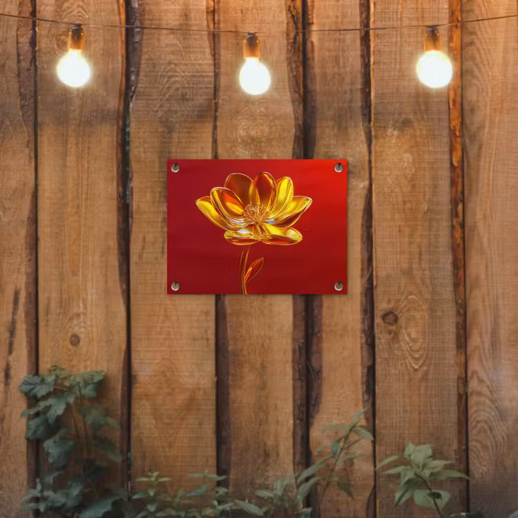 Bloem - Goud - Glazen tuinposter los doek klein -sfeer1