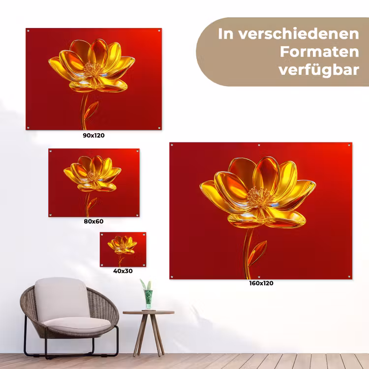 Bloem - Goud - Glazen tuinposter los doek klein -Xsfeer9_DE