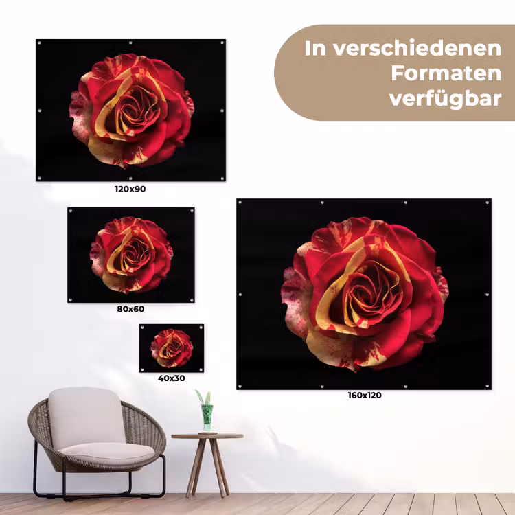 Bloem - Roos - Rood - Zwart tuinposter los doek klein -Xsfeer9_DE