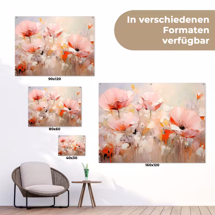 Bloemen - Watercolor - Roze - Abstract - Kunst tuinposter los doek klein -Xsfeer9_DE