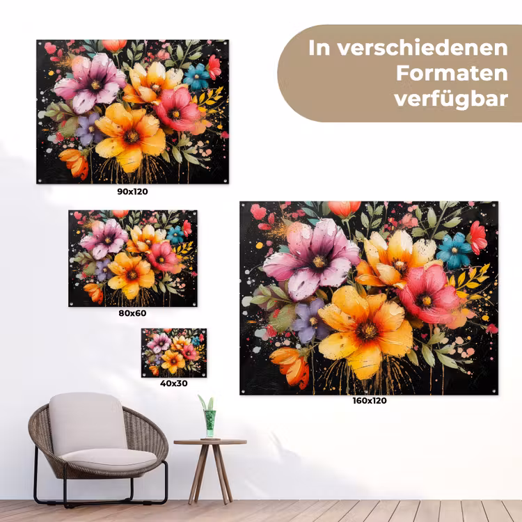 Bloemenpracht op Zwarte Achtergrond tuinposter los doek klein -Xsfeer9_DE