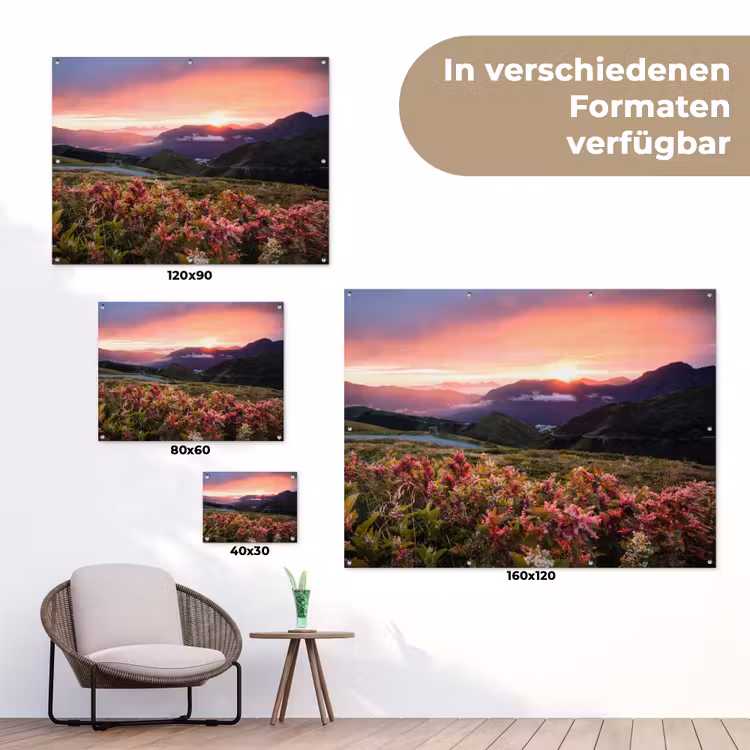 Bloemen - Bergen - Landschap - Nacht - Lucht - Roze tuinposter los doek klein -Xsfeer9_DE