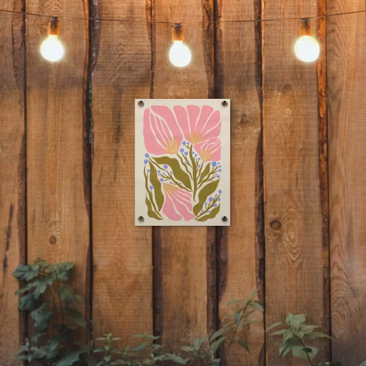 Bloemen - Bladeren - Abstract - Roze tuinposter los doek klein -sfeer1