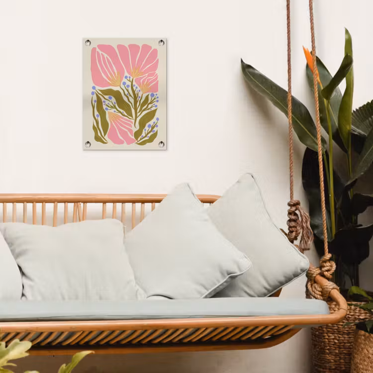Bloemen - Bladeren - Abstract - Roze tuinposter los doek klein -sfeer7