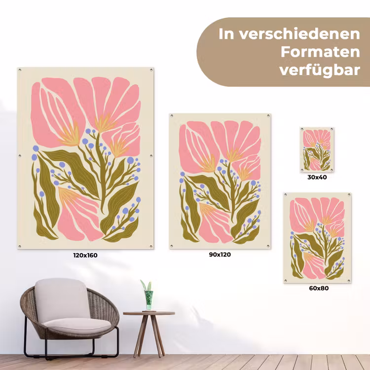 Bloemen - Bladeren - Abstract - Roze tuinposter los doek klein -Xsfeer9_DE