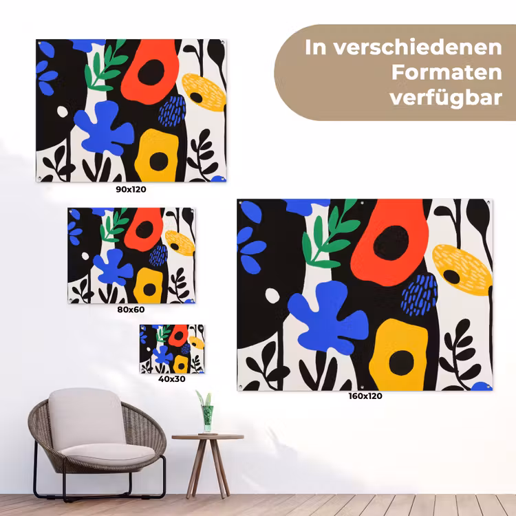 Bloemen - Bladeren - Abstract - Zwart tuinposter los doek klein -Xsfeer9_DE
