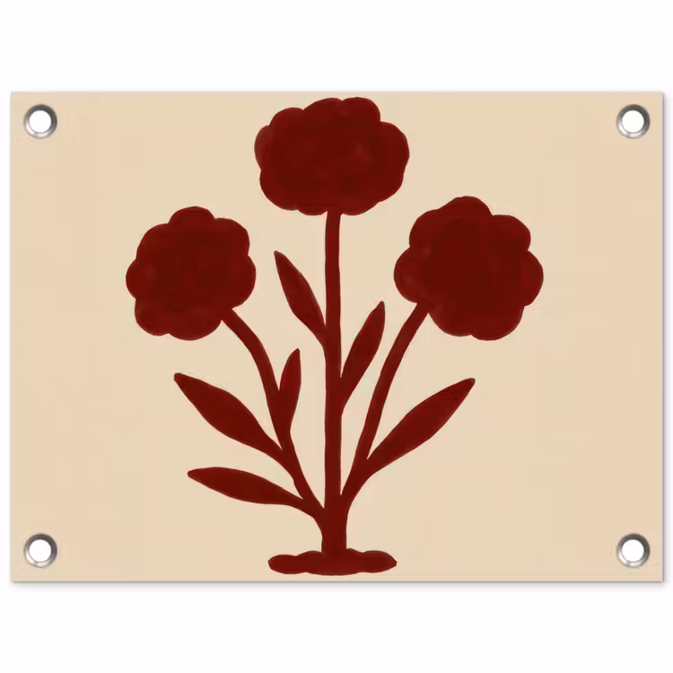 Bloemen - Bladeren - Rood - Minimalistisch tuinposter los doek klein -3d