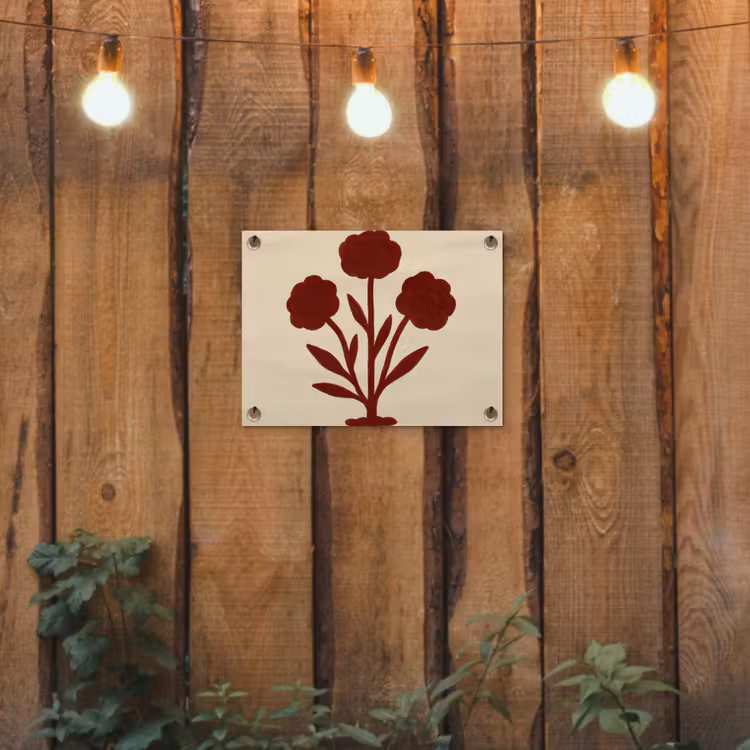 Bloemen - Bladeren - Rood - Minimalistisch tuinposter los doek klein -sfeer1