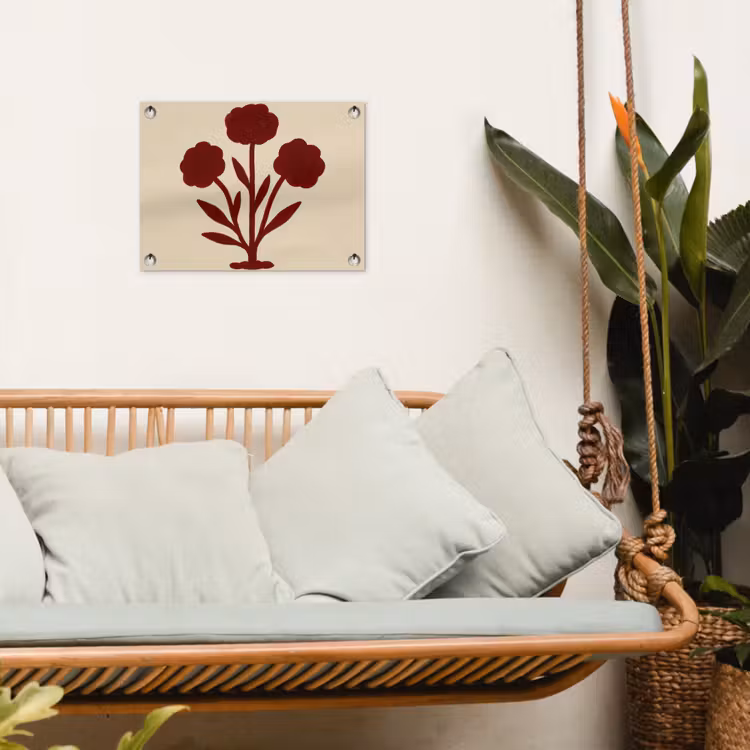 Bloemen - Bladeren - Rood - Minimalistisch tuinposter los doek klein -sfeer7
