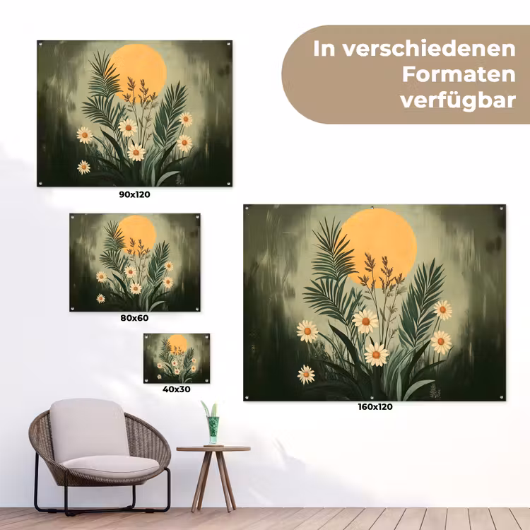 Bloemen - Bladeren - Zon - Groen tuinposter los doek klein -Xsfeer9_DE