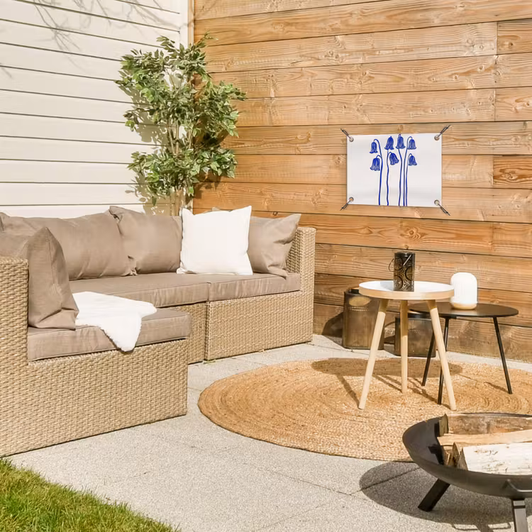 Bloemen - Blauw - Lijnen - Bloemblaadjes tuinposter los doek klein -sfeer4