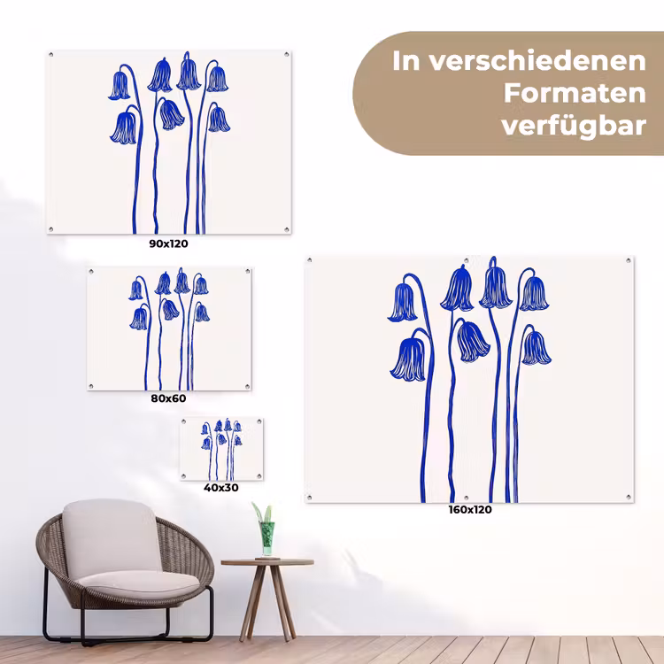 Bloemen - Blauw - Lijnen - Bloemblaadjes tuinposter los doek klein -Xsfeer9_DE