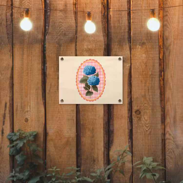 Bloemen - Blauw - Lijst - Bladeren tuinposter los doek klein -sfeer1