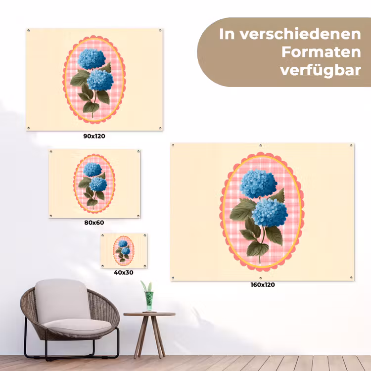 Bloemen - Blauw - Lijst - Bladeren tuinposter los doek klein -Xsfeer9_DE