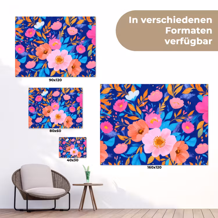 Bloemen - Blauw - Roze tuinposter los doek klein -Xsfeer9_DE