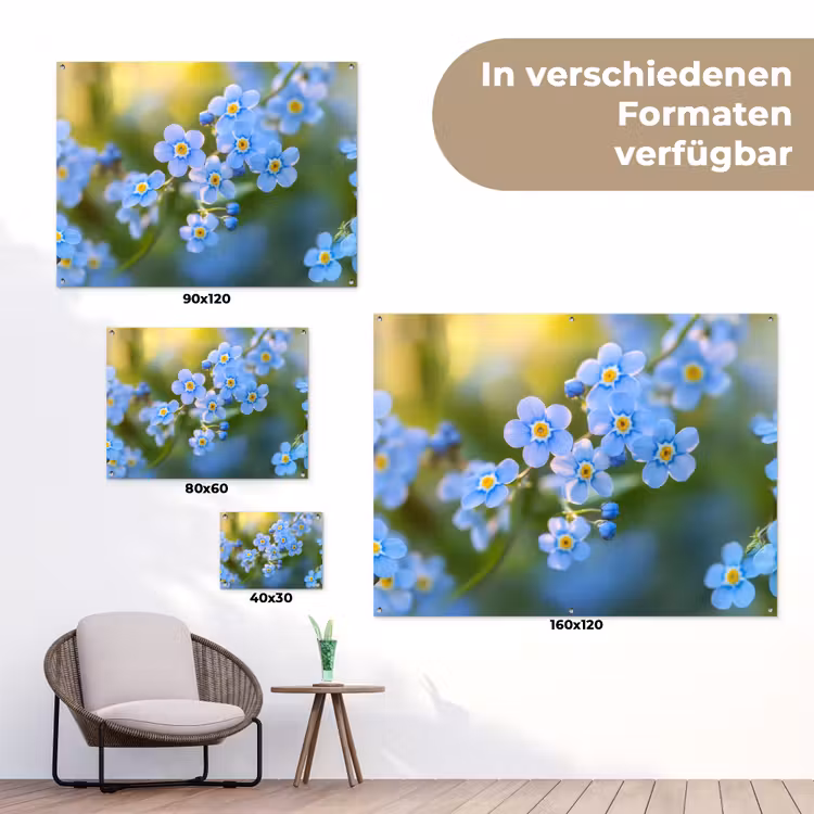 Bloemetjes - Blauw - Vergeet mij nietjes tuinposter los doek klein -Xsfeer9_DE